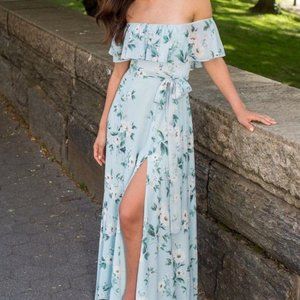 Yumi Kim Carmen Blue Floral Ruffle Maxi Dress NWT
